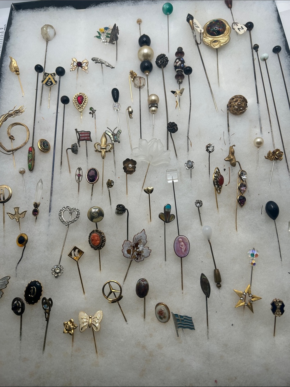 Antique Vintage 75+ Stick Pins - Assorted Gold & Black Accent Styles Hat Pins